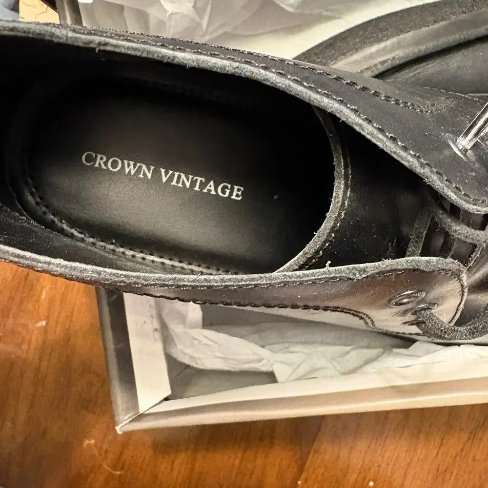 Crown Vintage Mens Casper Chukka Boots 8.5 NWT Black Lace Up Oxford Leather